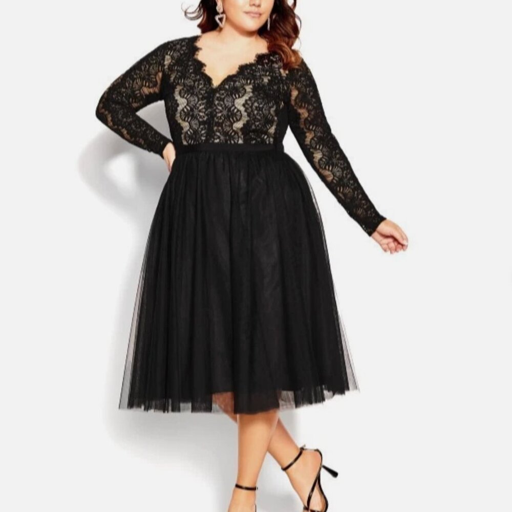 City Chic Black Lace Overlay Dress